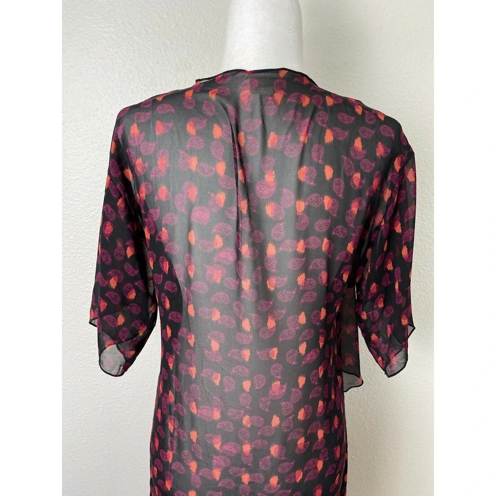 Lularoe Monroe kimono Sz S multi color‎ with black fringe Coverup Beach